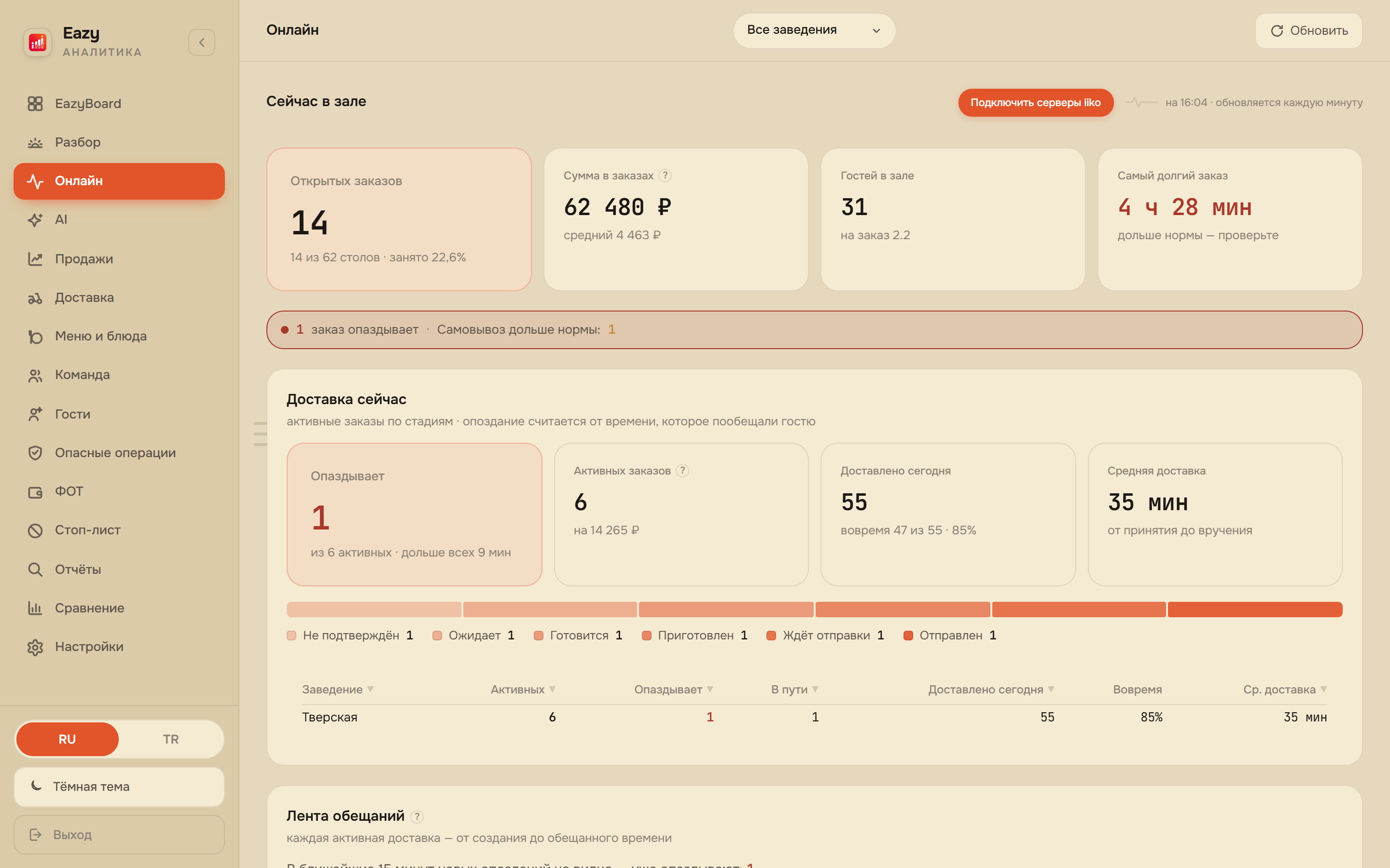 EazyBoard веб-кабинет — Онлайн: зал и доставка прямо сейчас