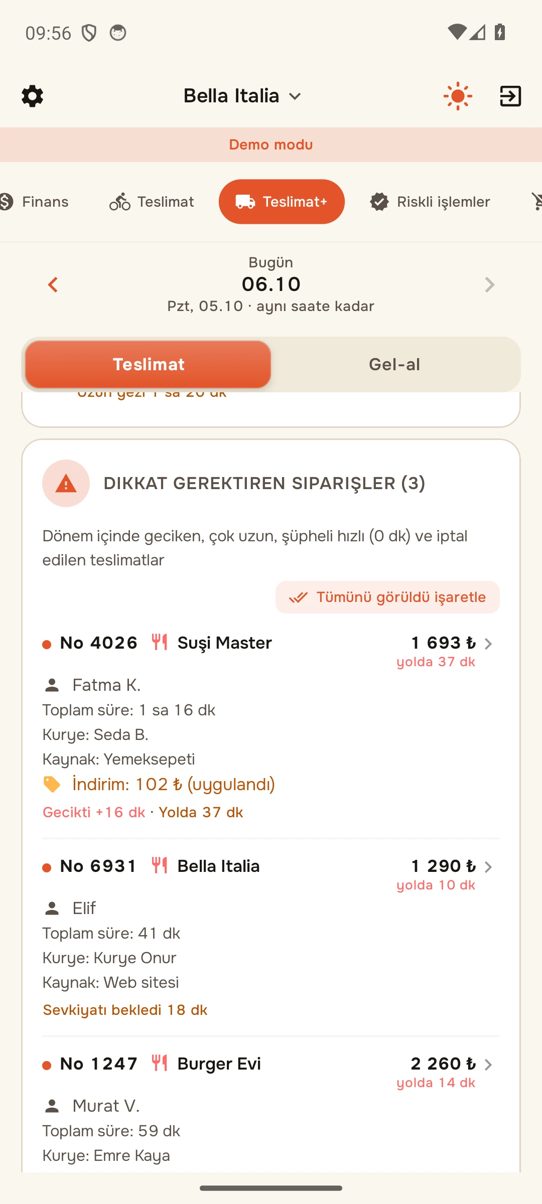 İncelenmesi gereken siparişler