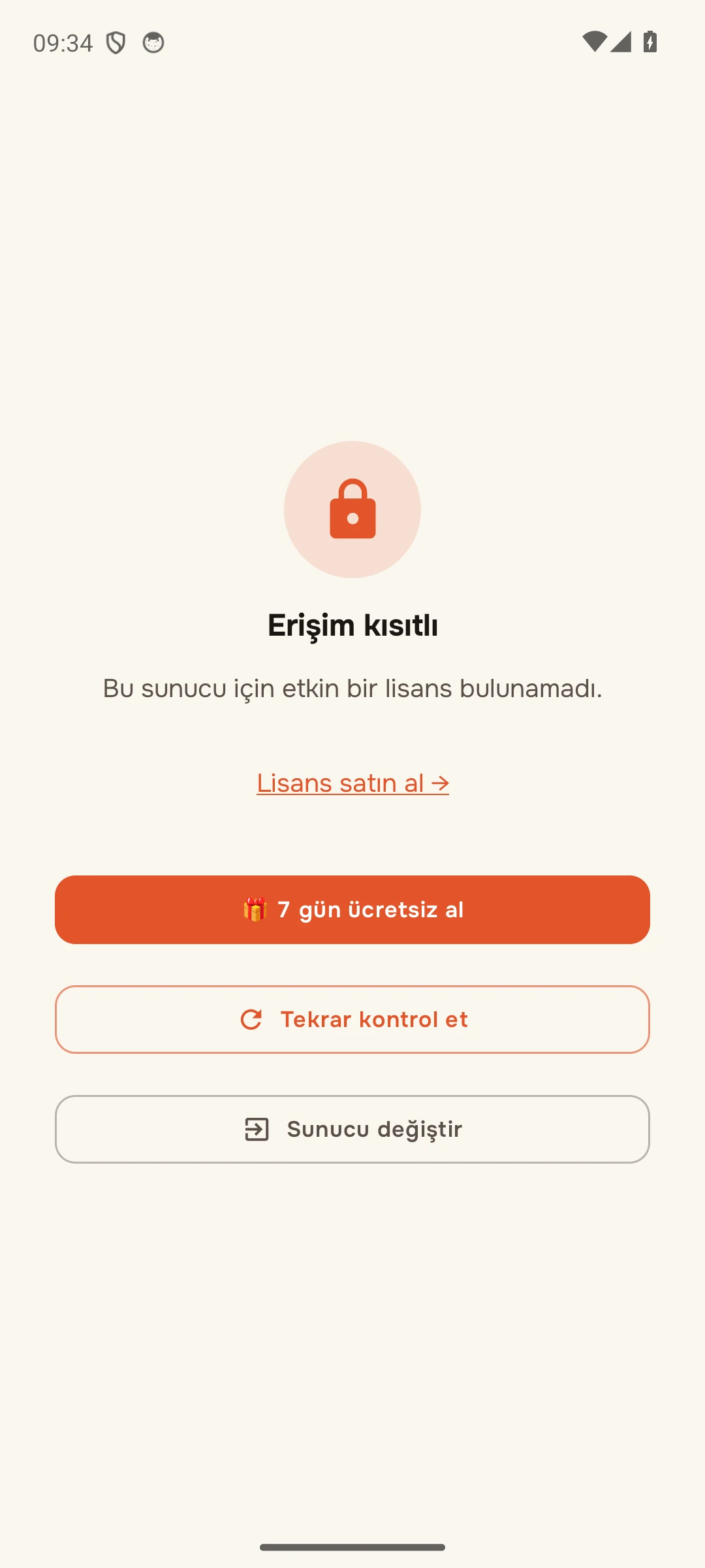 EazyBoard uygulamasında «Erişim kısıtlı» ekranı, daire içine alınmış «7 gün ücretsiz al» düğmesiyle