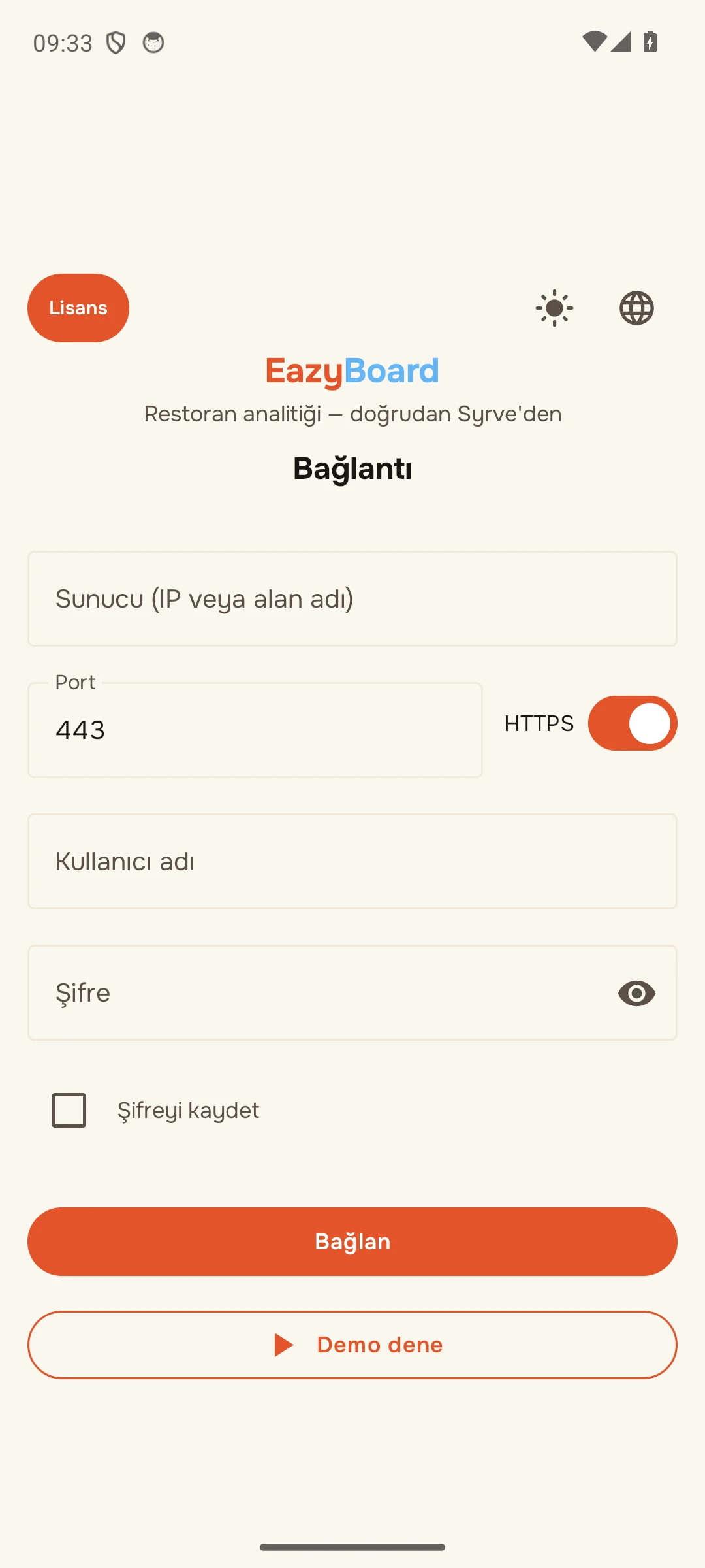 Bağlantı ekranı
