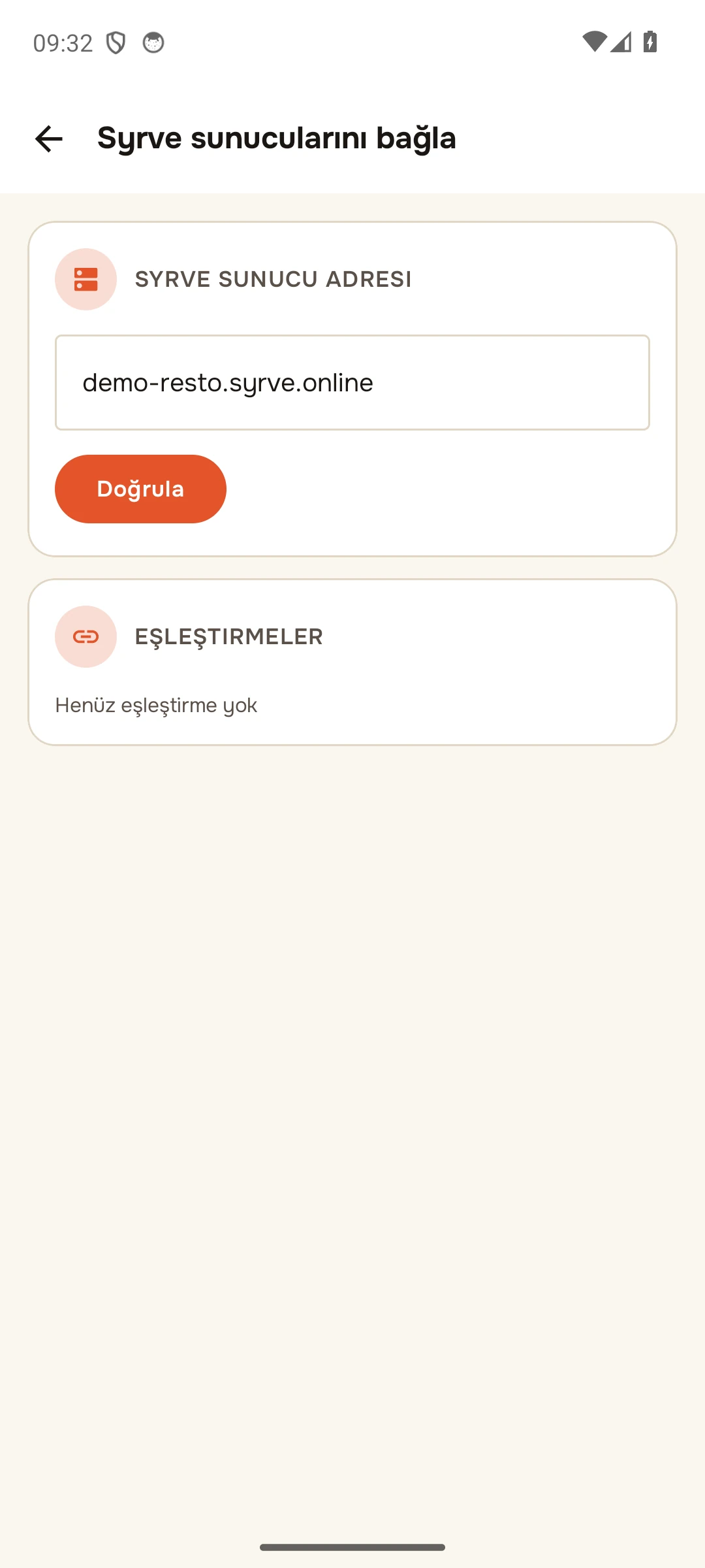 Adım 2. «Syrve sunucularını bağla» ekranı