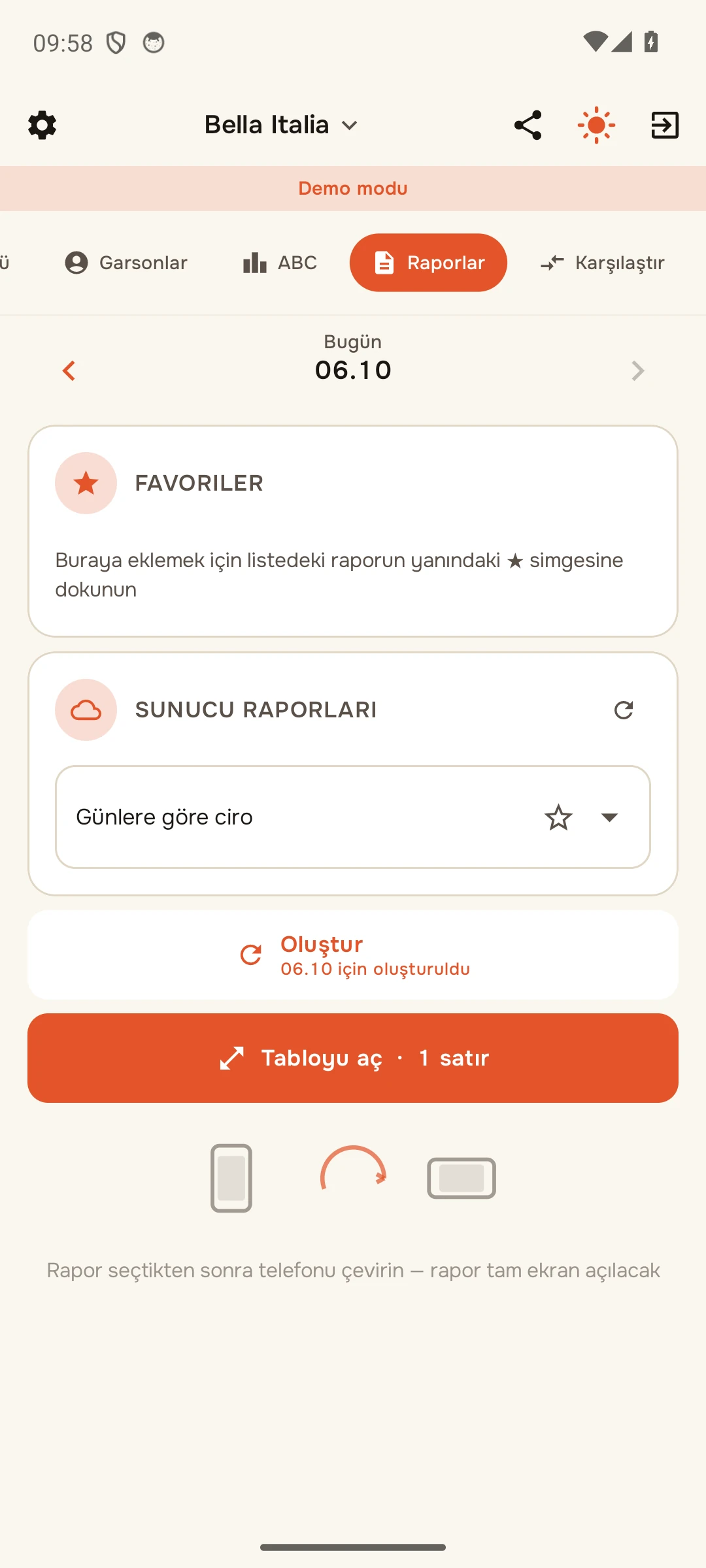 Rapor oluşturuldu: «Tabloyu aç» veya telefonu yan çevirin