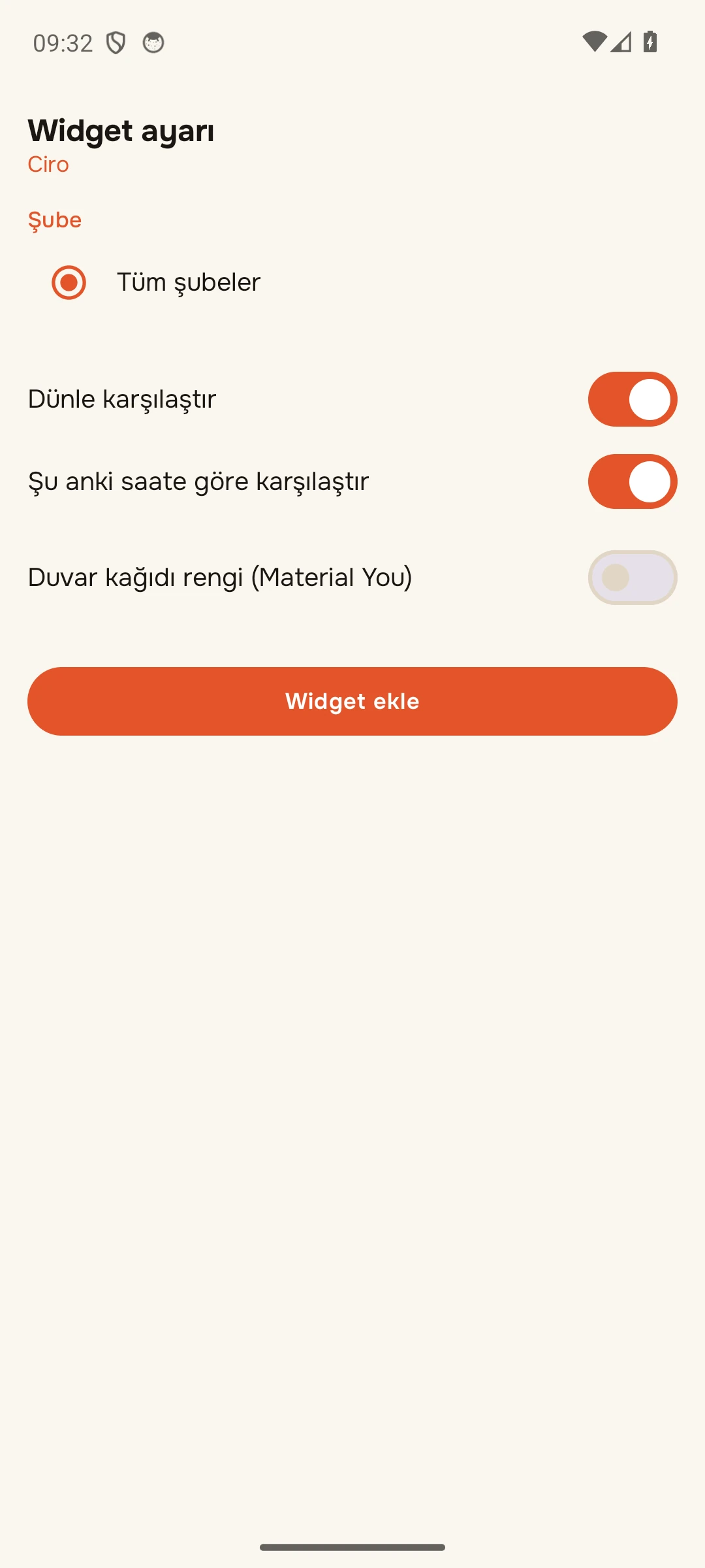 Eklerken «Widget ayarı»